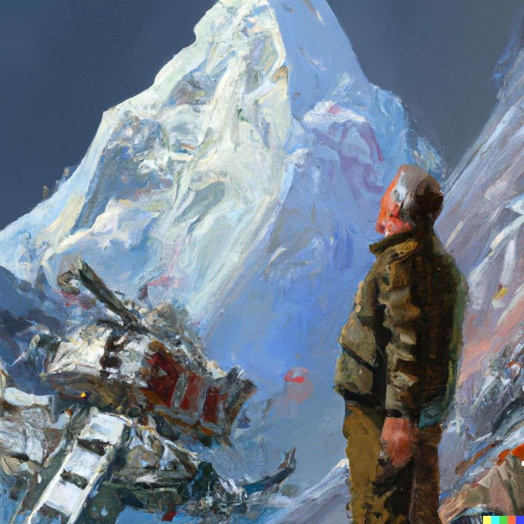 someone gazing at Mount Everest, very detailed painting by John Berkey